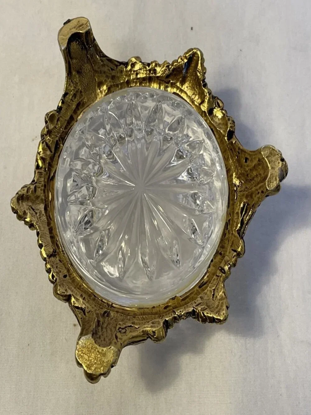 Vintage Crystal Salt Cellar Set Gold Filigree Footed Condiment Jam Bowls Spoon